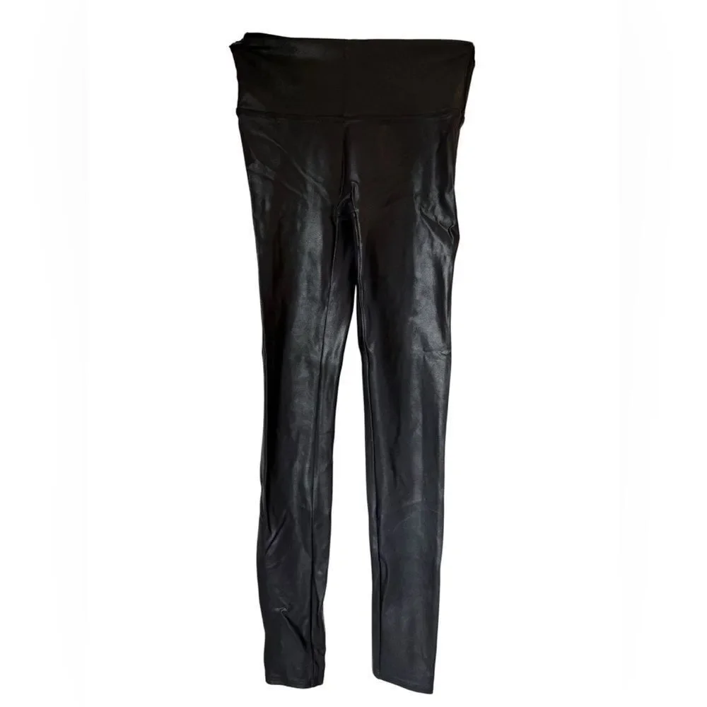 SPANX Black Faux Leather Leggings Women’s Size Small Regular Inseam